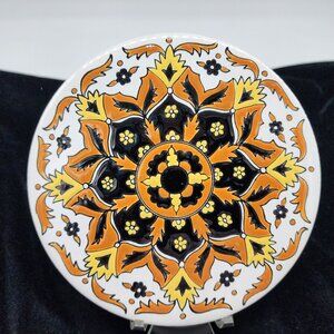 Handmade Greek Ceramic Tile By Nassos Keramik Vibrant Orange & Yellow Floral BOH